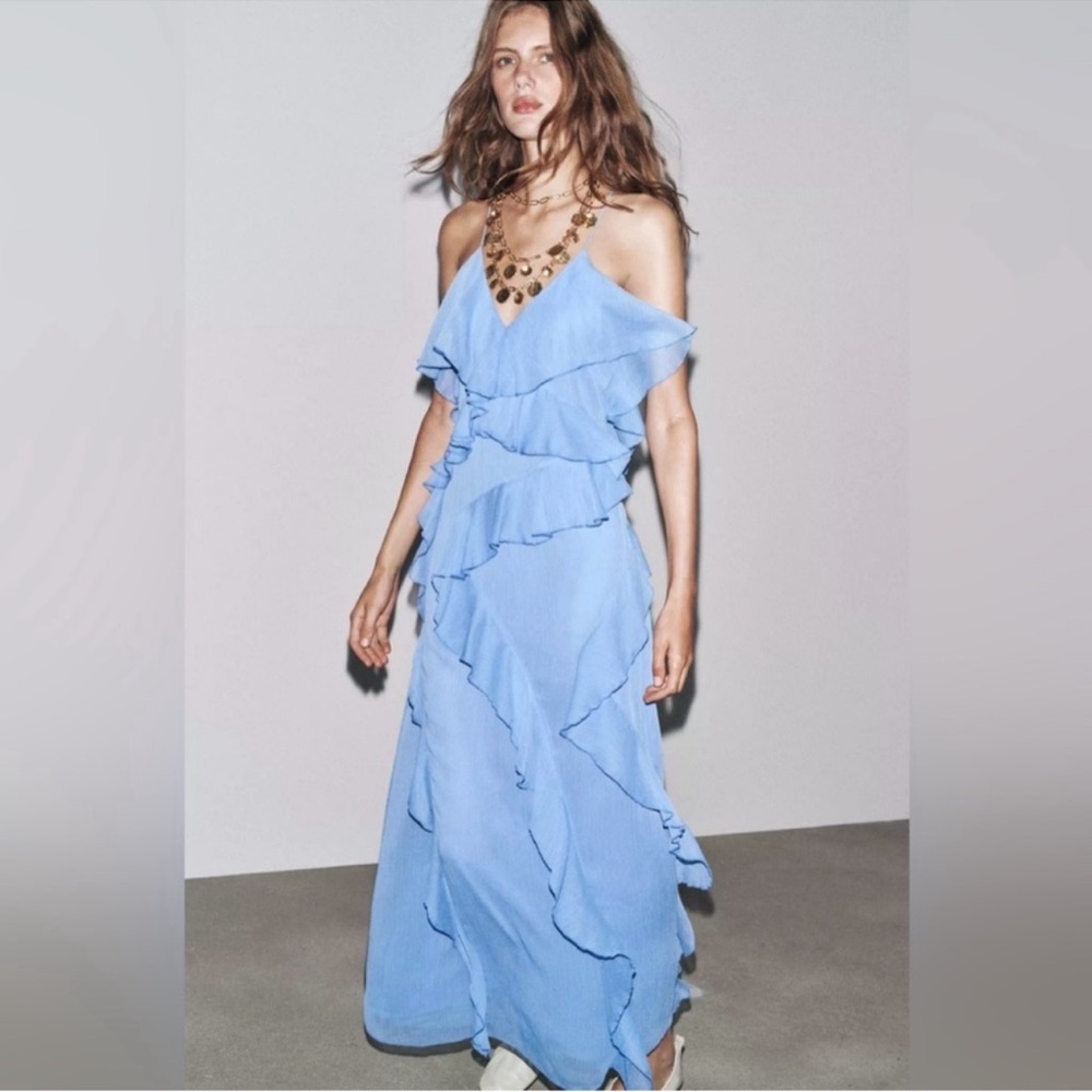 Zara Blue Ruffled Dress ZW Collection